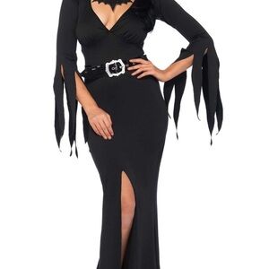 Leg Avenue Black Gothic Long Sleeve Dress - Morticia Adam’s Sz: M/L w/black wig